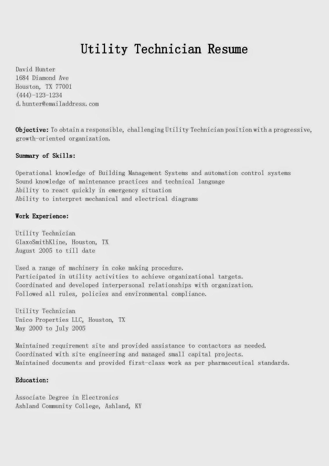 Electronics mechanic resume